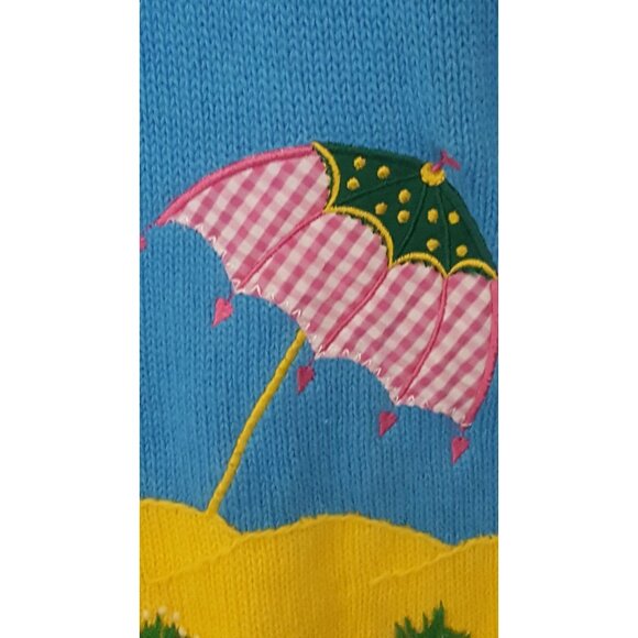 Quacker Factory Sweater Women's L Short-sleeve Pullover Appliqued Beach Blue - Picture 6 of 9